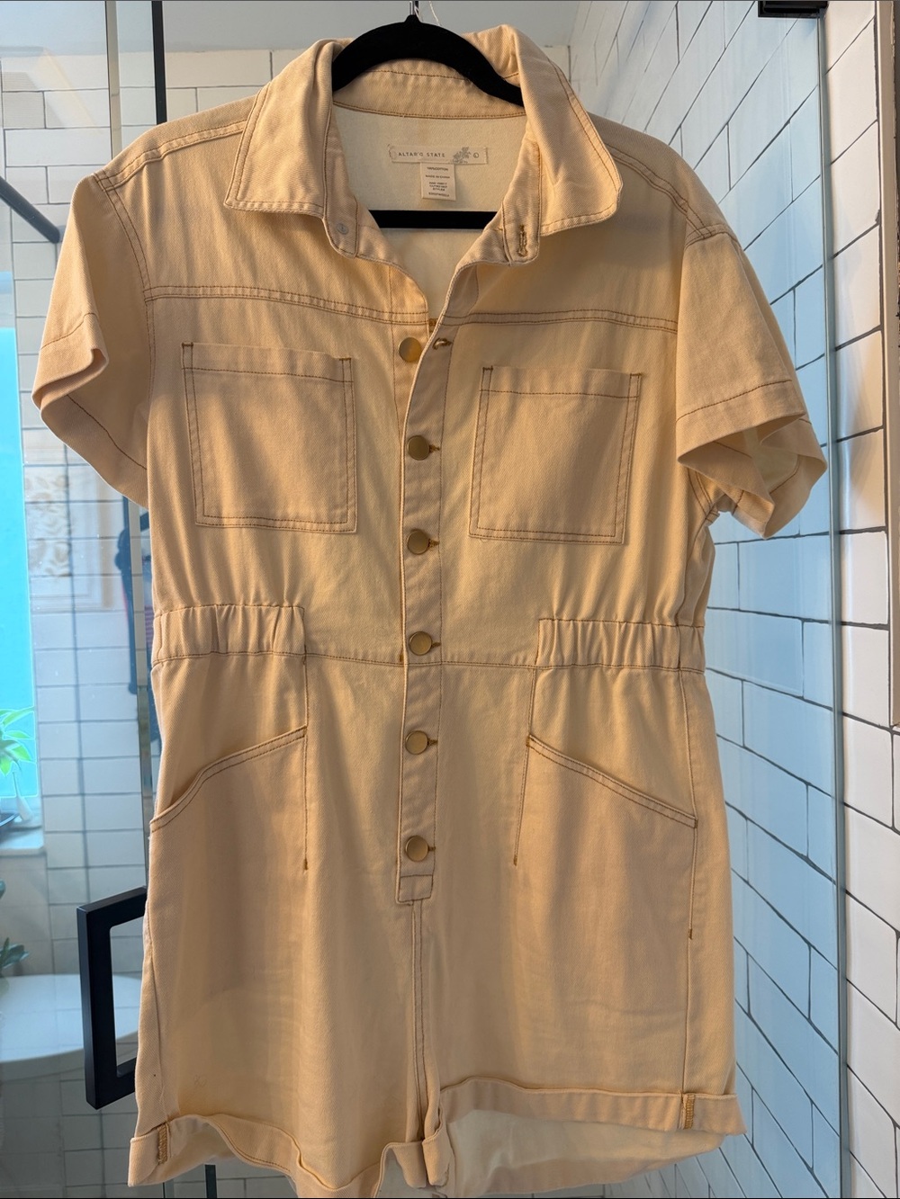 Altar'd State Cream Short Sleeve Utility Romper